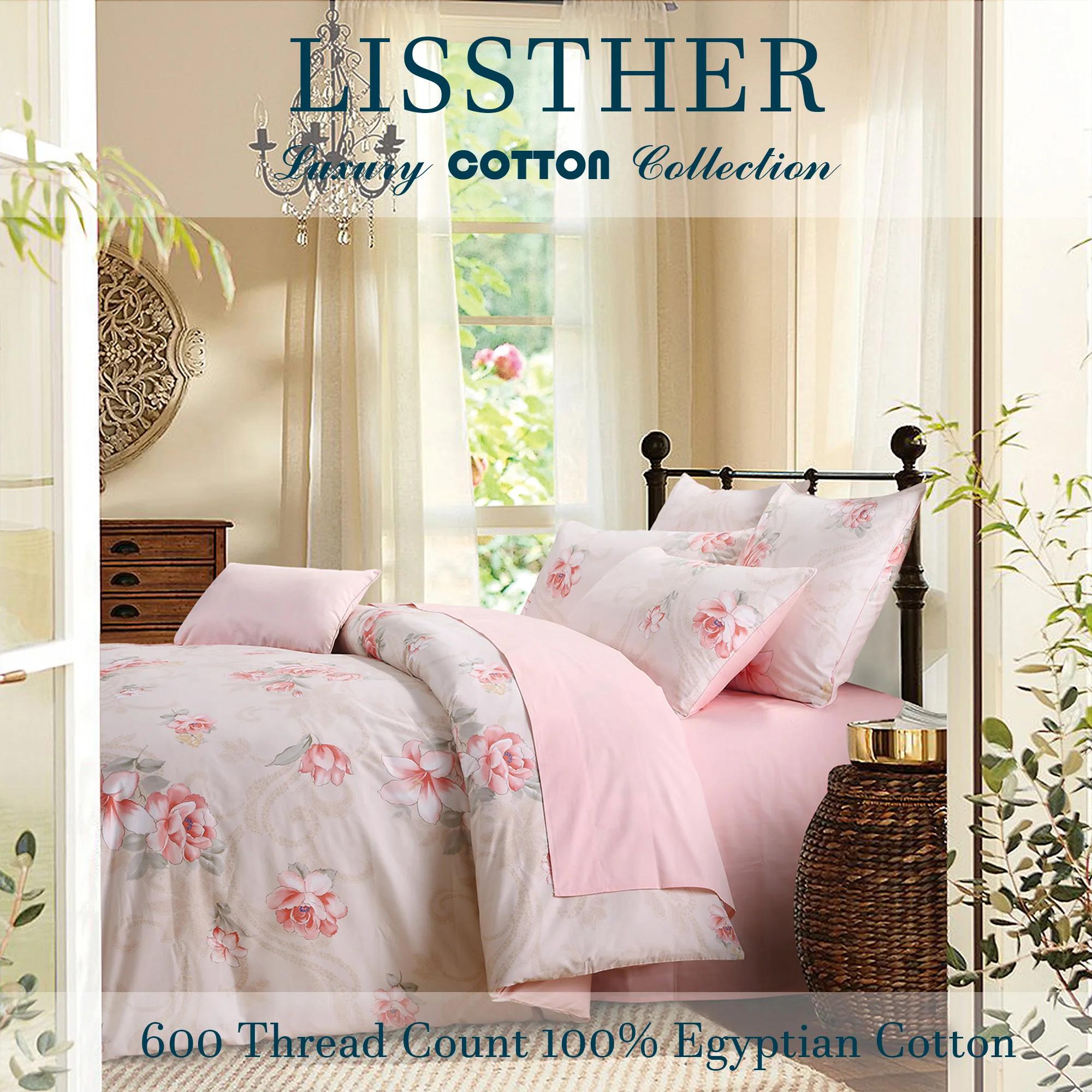 Ensemble de housse de couette 100% coton égyptien 600TC, 3 pièces, motif Rose floraison, doux pour l