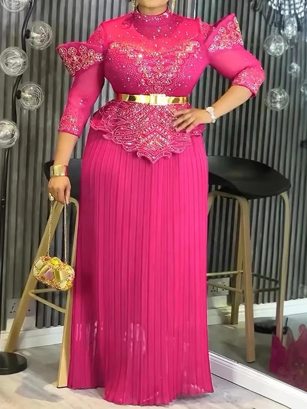 Femmes élégantes robes longues de fête diamant robe plissée mariage anniversaire bal robes de soirée