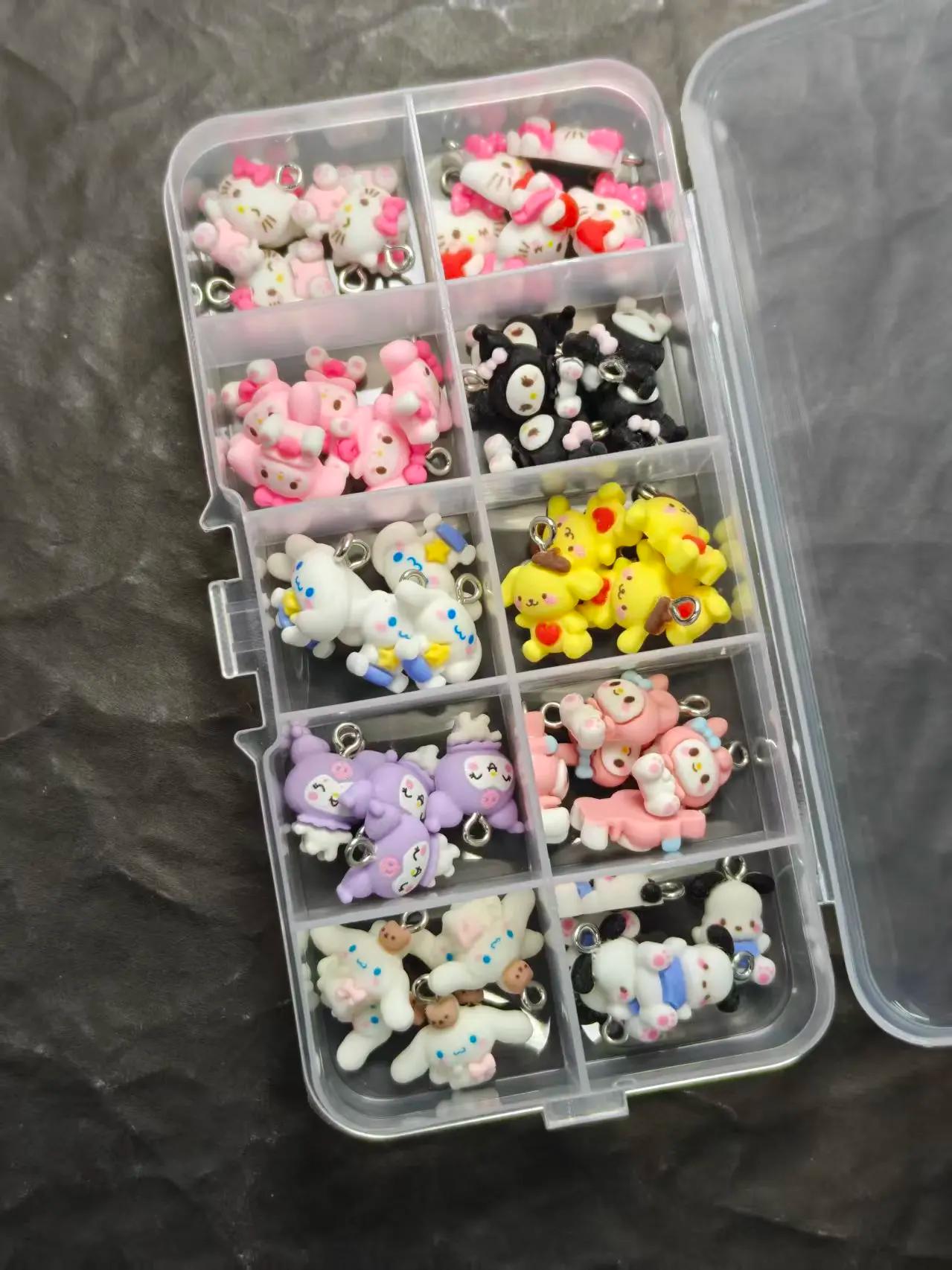 50 pièces de bijoux en résine de dessin animé Hello Kitty, mini pendentif 3D mat Cool Lomi et Mimoli