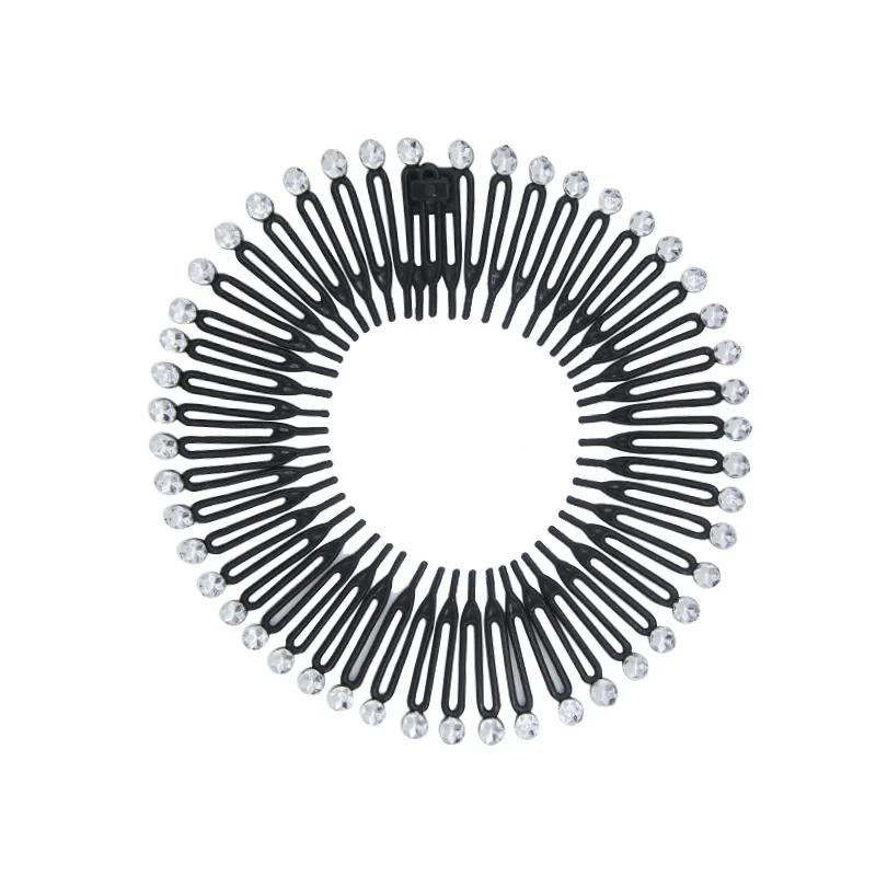 Femmes en plastique cercle complet extensible diamant Flexible peigne dents bandeau bandeau cheveux
