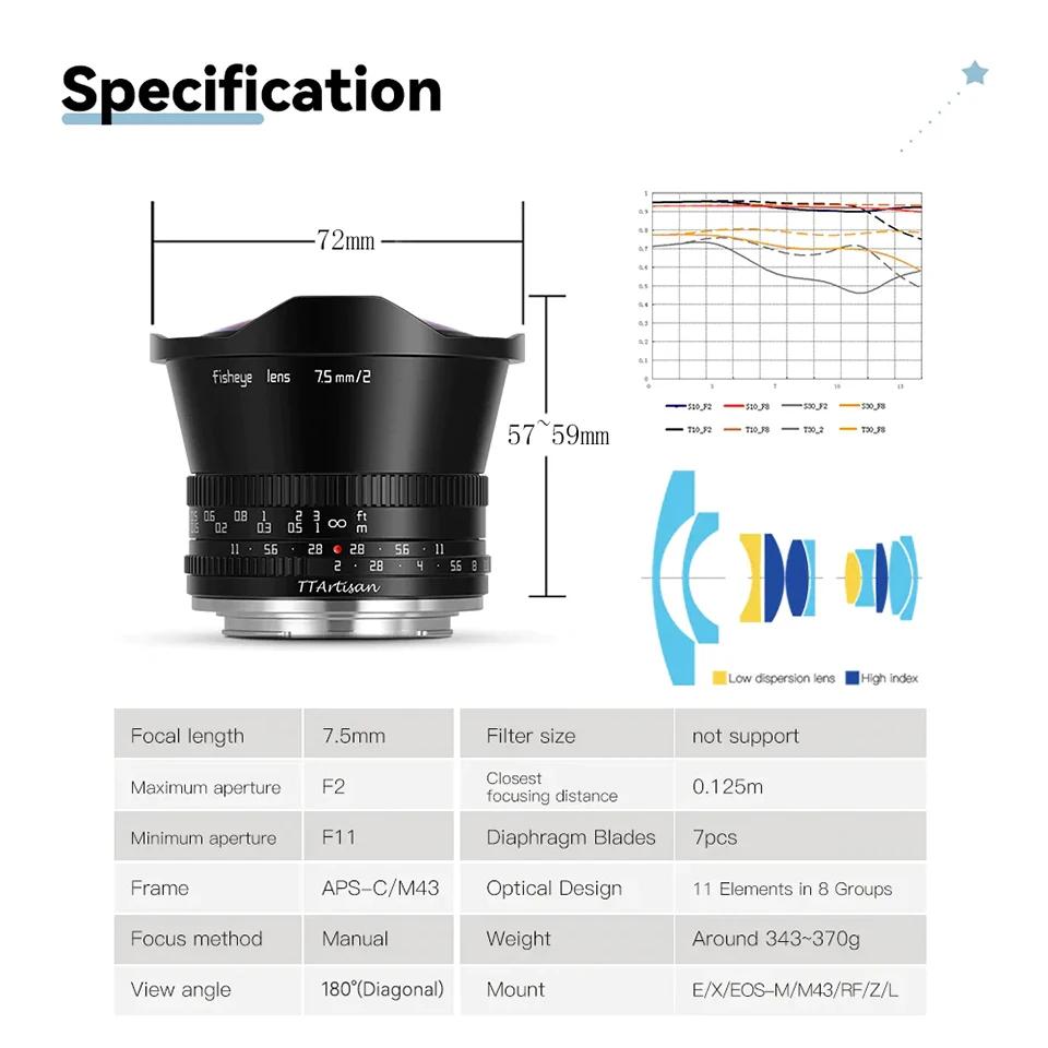 TTArtisan APS-C 7.5mm Ustensiles de cuisine Fisheye Objectif pour la photographie de portrait avec N