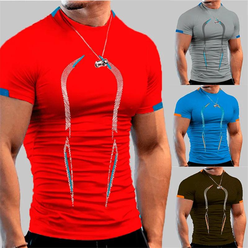 Hommes Compression Gym t-shirt à manches courtes musculation haut de Fitness t-shirt homme séchage r