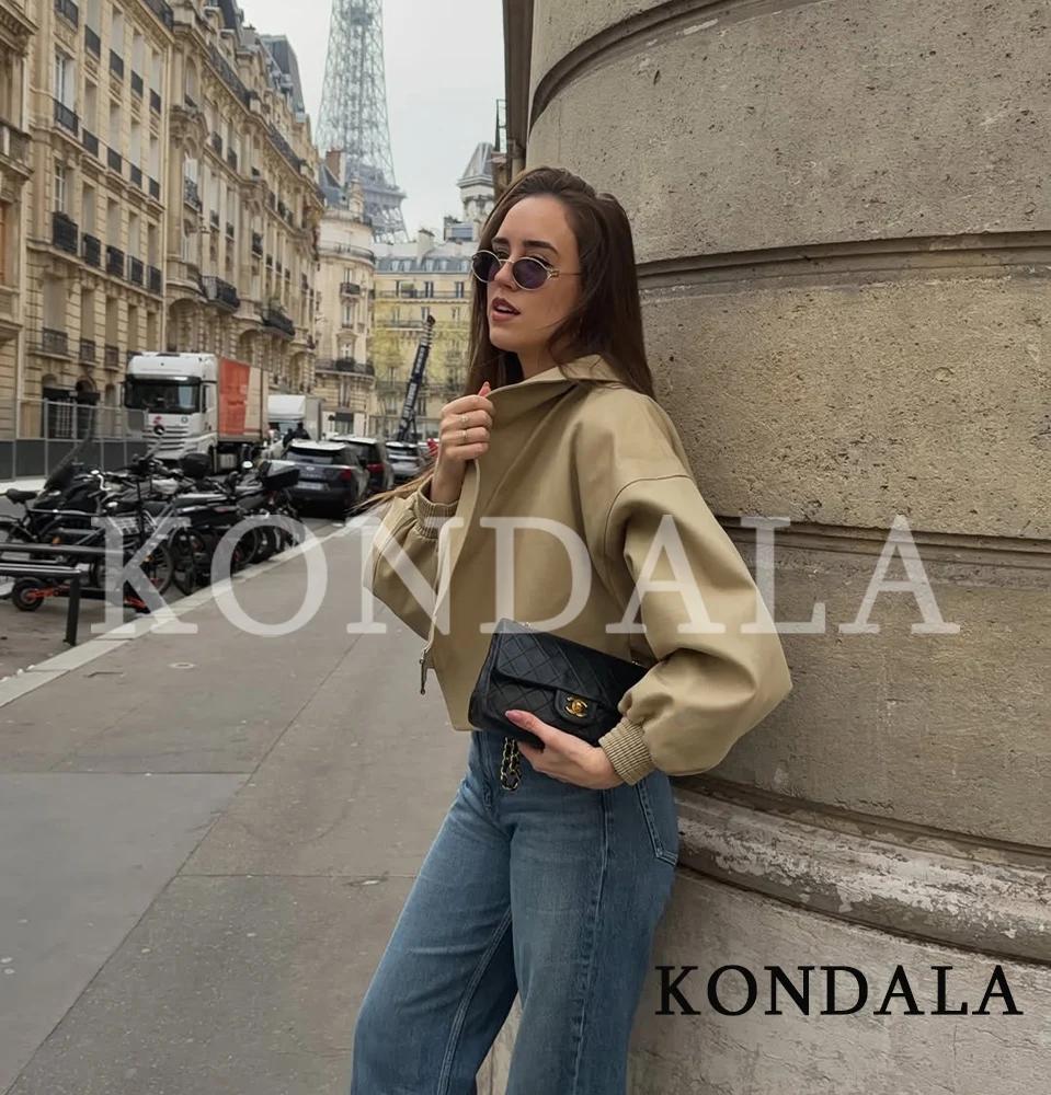 KONDALA Veste Courte Femme Urbaine Chic et Décontractée avec Ceinture, Style High Street, Élégante e