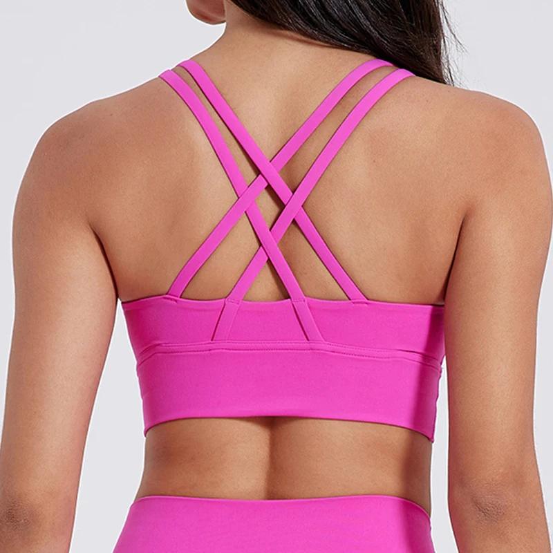 Soutien-gorge dos croisé pour femmes, couleur unie, sous-vêtements de Fitness, doux, Sport, haut de