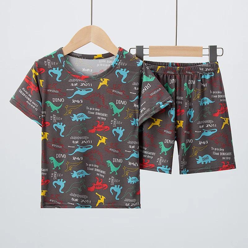 Short à manches courtes imprimé mignon pour enfants, haut de dinosaure Joker décontracté, vêtements
