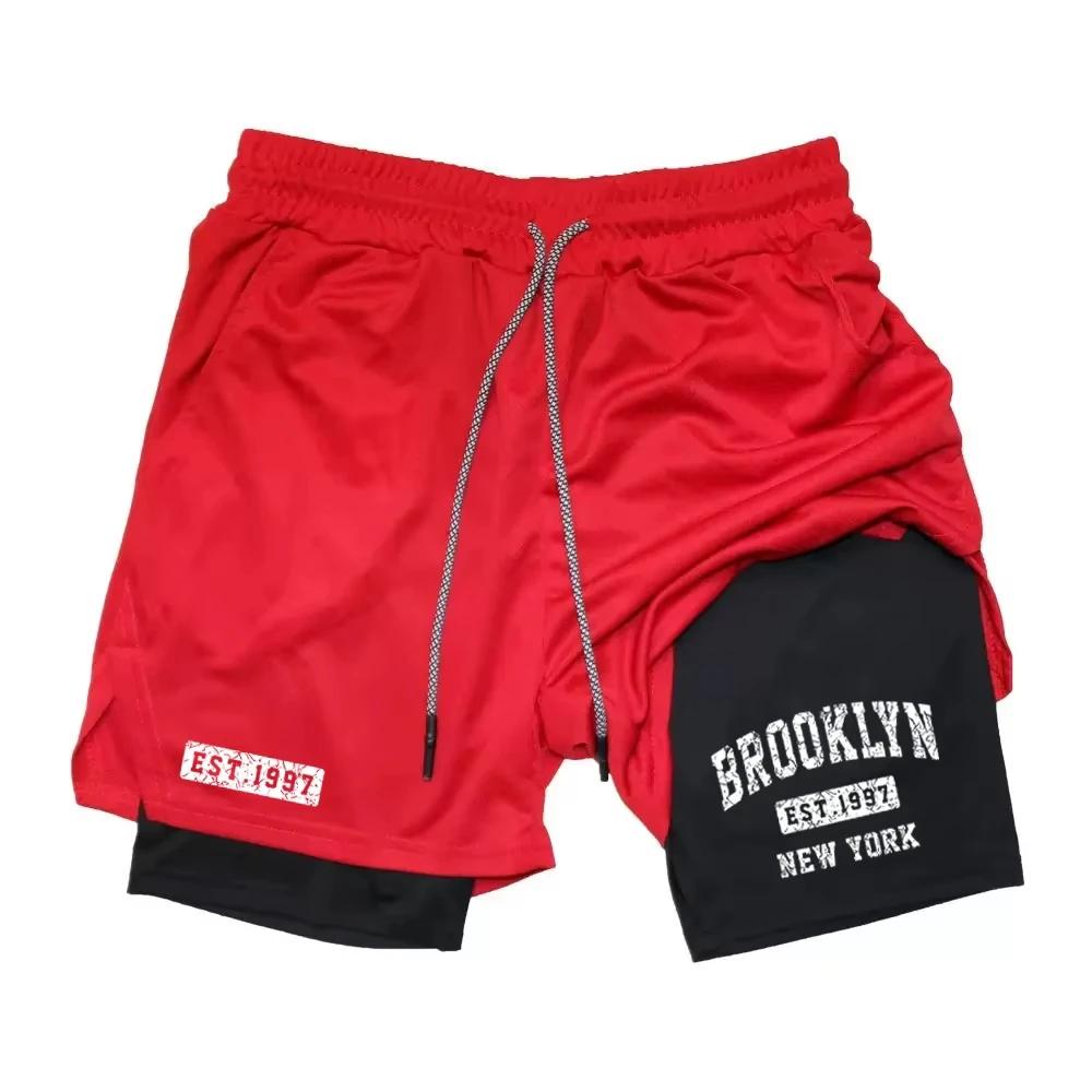 Shorts 2 en 1 homme été respirant imprimé séchage rapide gym basket course RL0341