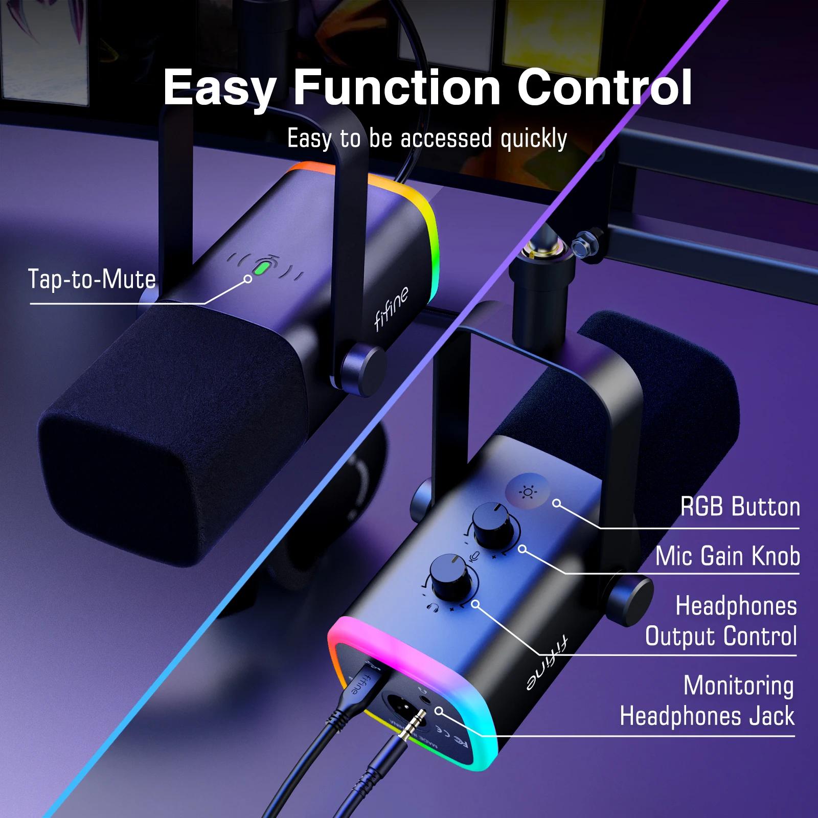 Kit de microphone de jeu FIFINE XLR/USB avec prise casque/muet/rvb/support de bras, ensemble de micr