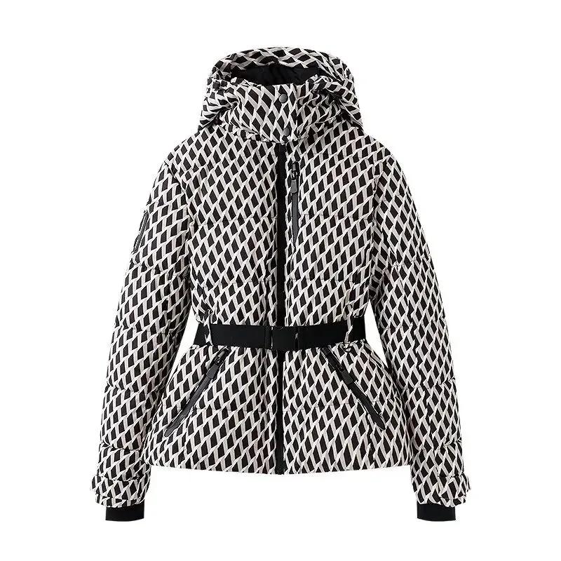 Manteaux Parkas de Sport rembourrés à capuche pour femmes, taille haute, avec ceinture, élégants, ép