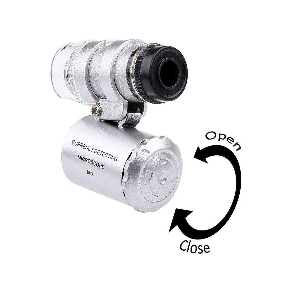 60X Mini Microscope bijoutier Loupe lentille éclairée Loupe 3 LED avec Loupe à lentille de lumière U