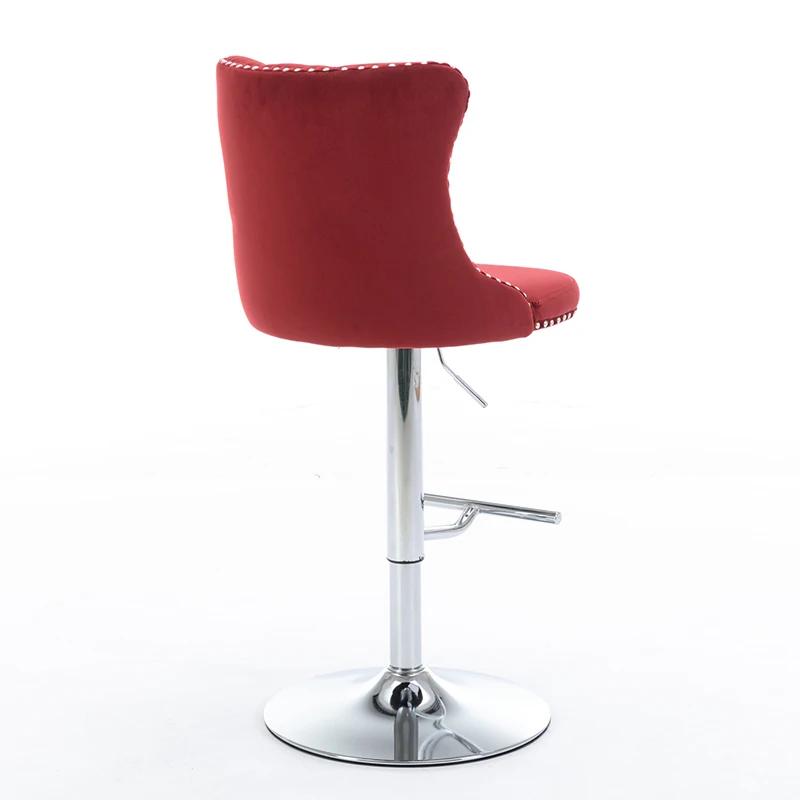 Tabourets de bar à base chromée avec dos, siège réglable, tabouret de bar à percussion en velours, c
