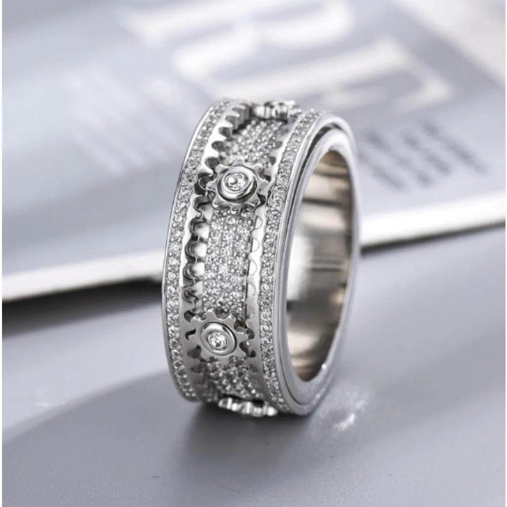 Bague ciel étoilé rotatif en diamant complet, bague de Couple pour hommes et femmes, accessoire de b