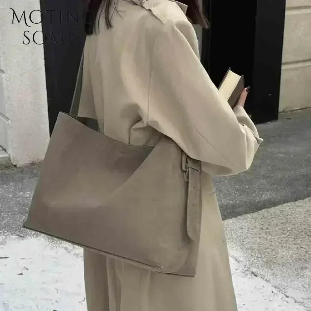 Motingsome-Sac à main en cuir suédé pour femme, sac surdimensionné, sacs d'hiver de luxe, peau de va