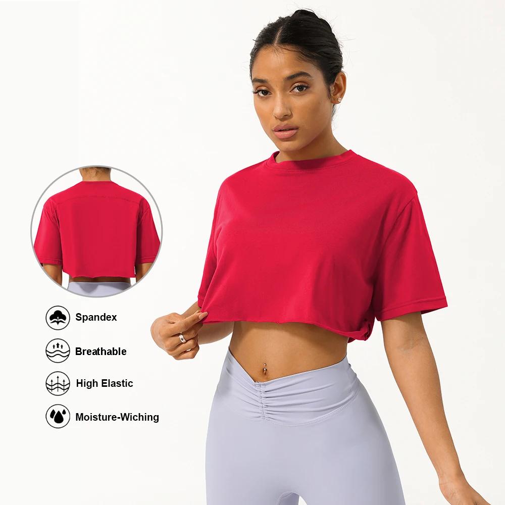 Haut court de Fitness pour femmes, chemise de course douce à manches courtes, vêtements de Yoga, T-S