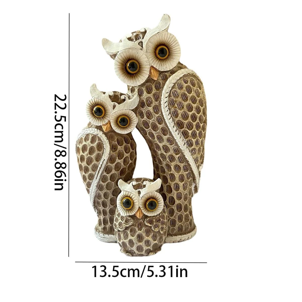 Famille de trois statues de hibou mignonnes, décoration de maison, statues de hibou sur étagères, dé