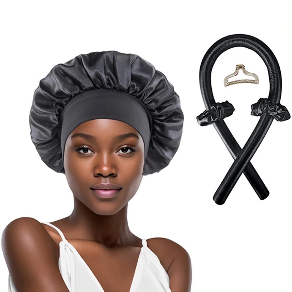 Ensemble de bonnets de couchage en Satin, sans chaleur, bandeau à friser, pince à cheveux, anneaux p