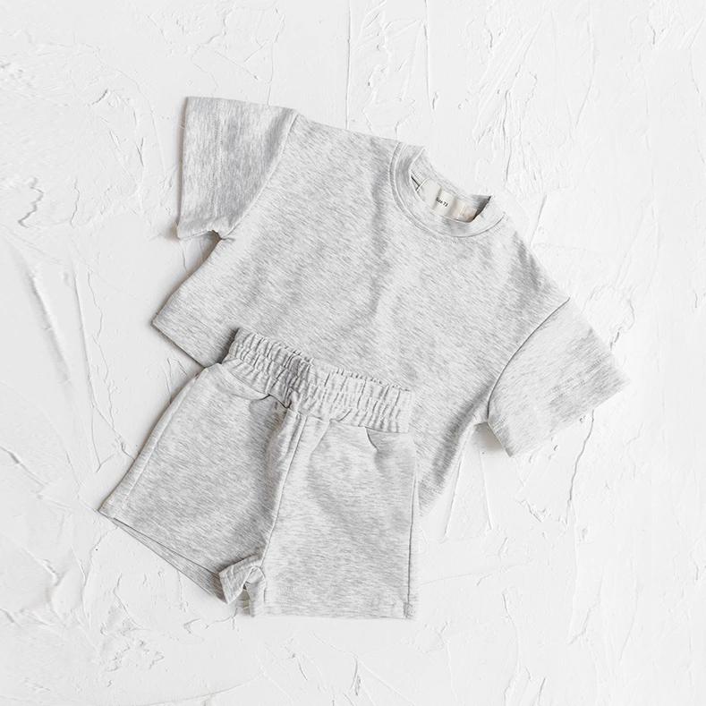Ensemble de vêtements d'été pour bébés garçons, tenue à manches courtes, couleur unie, 2 pièces