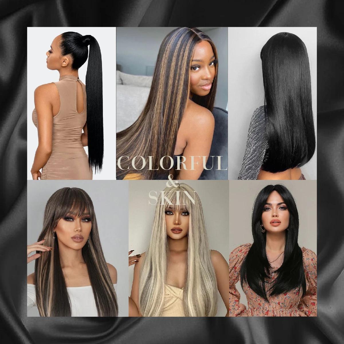 20 pouces 10 pièces bande dans les Extensions de cheveux synthétique longue bande droite postiche sa