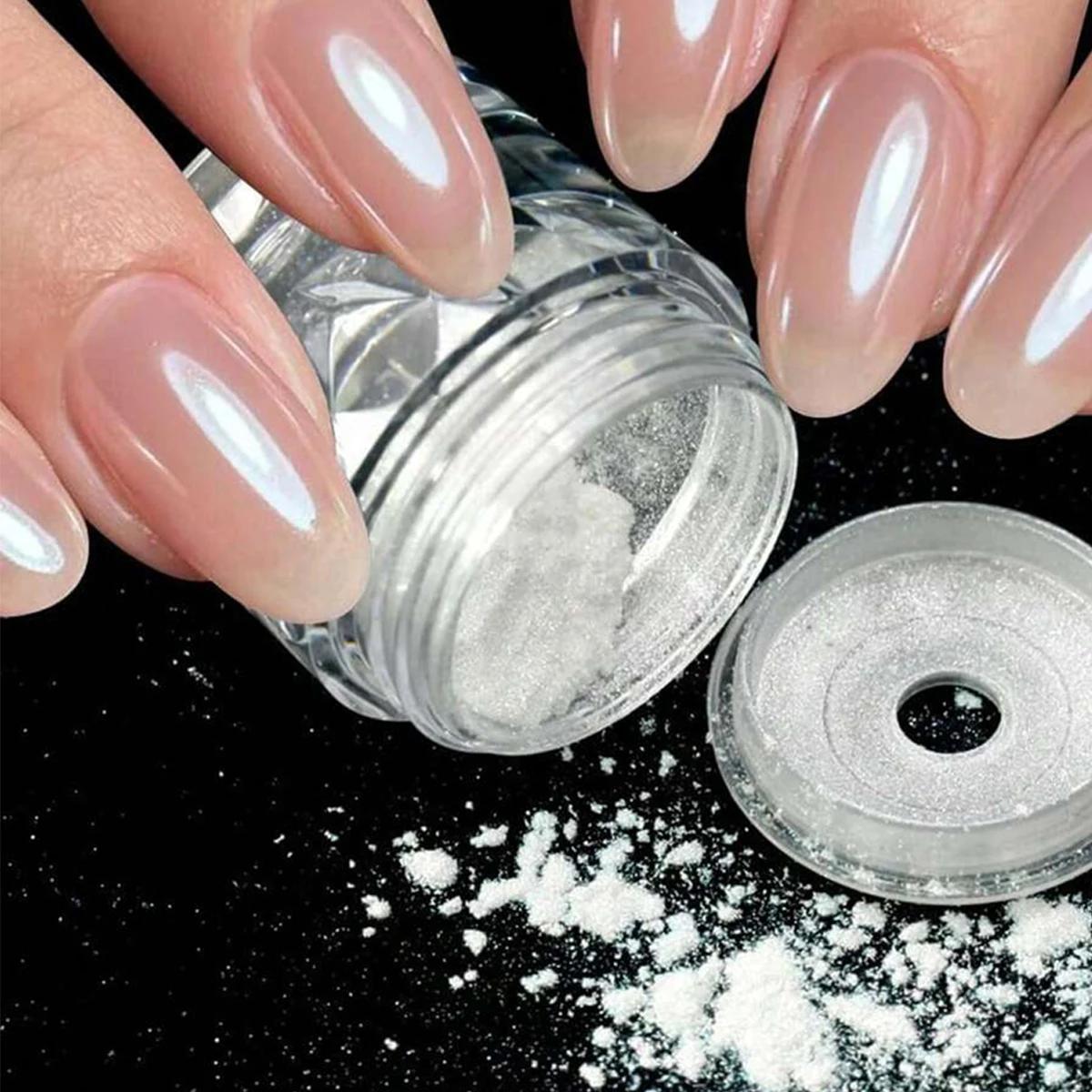 Poudre à ongles chromée pour Nail Art, glace transparente Aurora, haute brillance, perle arc-en-ciel