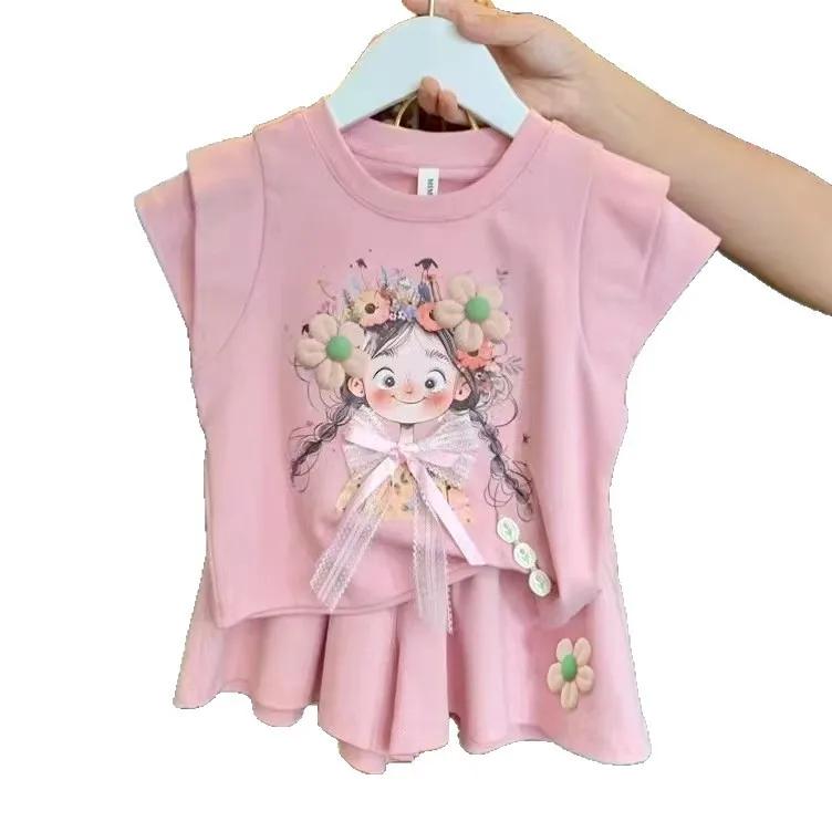 Ensemble 2 pièces t-shirt et short décontractés d'été pour filles, vêtements d'extérieur pour enfant