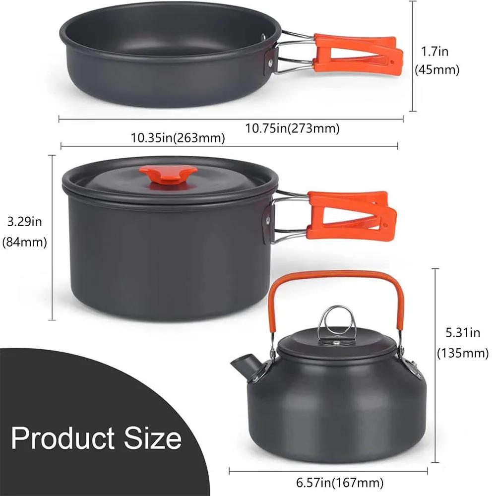 Batterie de cuisine de Camping en plein air en aluminium, avec sac en filet, ensemble de cuisine pli