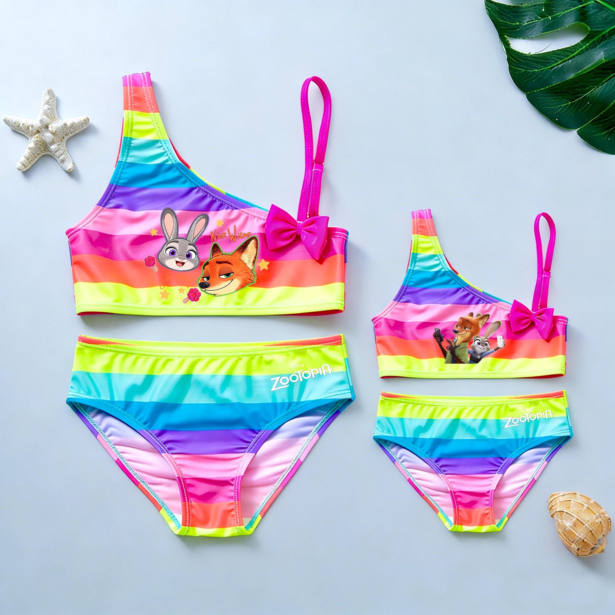 Zootopia – maillot de bain pour filles, vêtements de plage d'été, avec nœud, costumes tankini 2 pièc