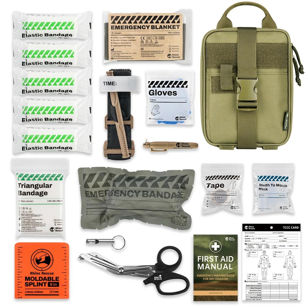 Kit de survie de premiers secours Rhino, pochette IFAK, Kit de Camping fourni avec 20 articles EMT p