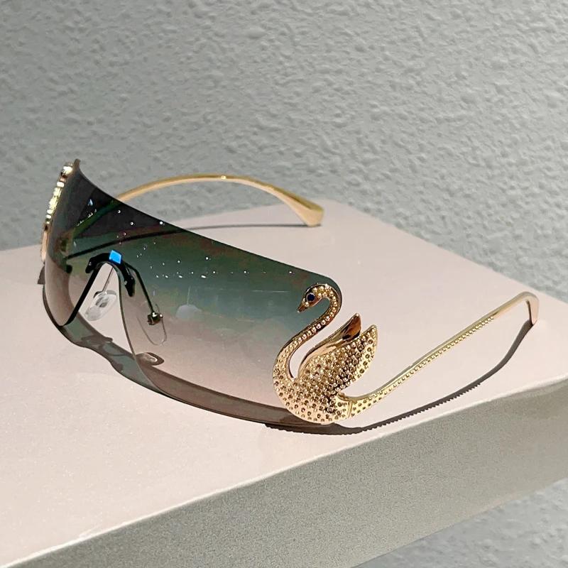 KAMMPT sans monture Y2k lunettes de soleil femmes mode monobloc dégradé nuances 2025 nouveau à la mo