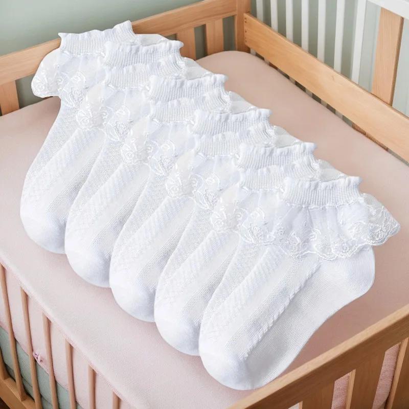 5 paires de chaussettes à volants en dentelle pour filles, en coton, respirantes, confortables, ador