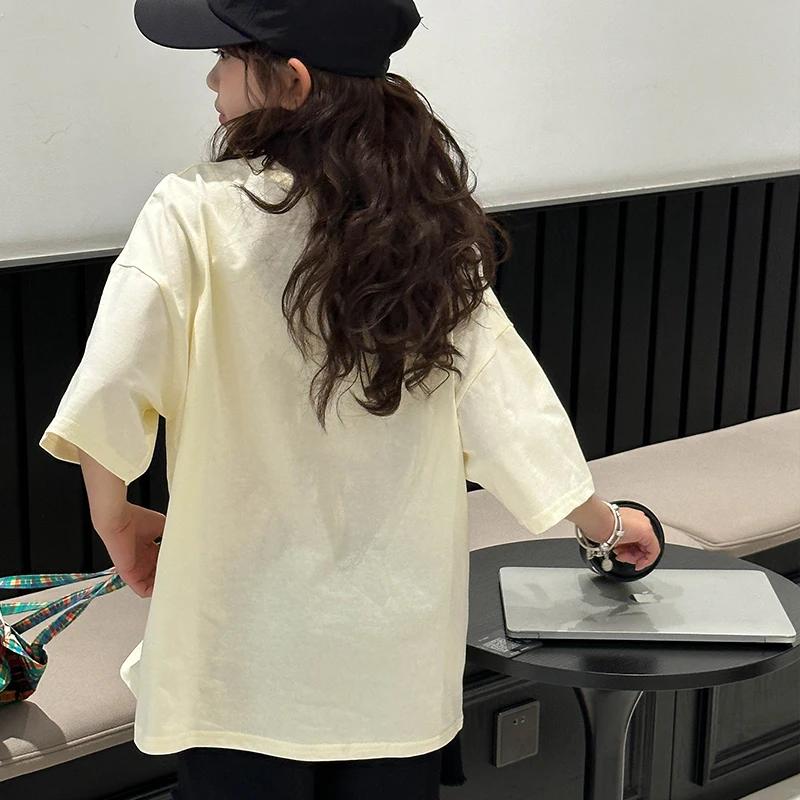 T-shirt à manches courtes pour filles, haut en coton pour enfants, vêtements d'été amples de style c