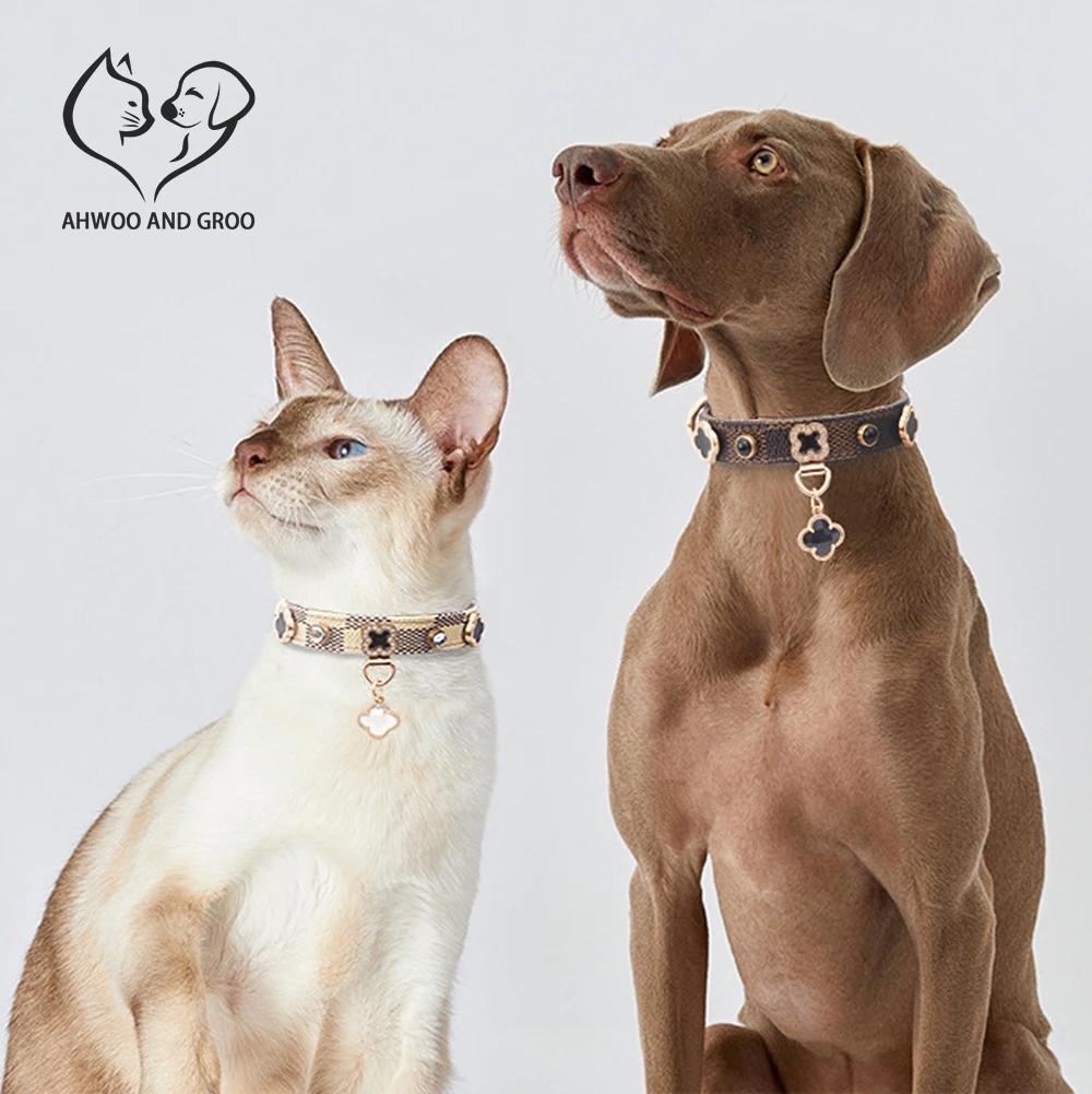 Collier de luxe pour chat, collier pour animaux de compagnie trèfle porte-bonheur, en cuir PU, régla