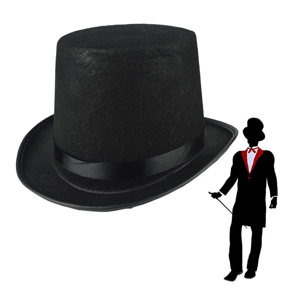Chapeau haut-de-forme noir pour enfants et adultes, chapeau de magicien pliable de luxe, accessoire
