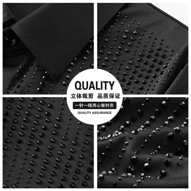 Chemise de luxe à manches longues avec strass pour hommes, robe de soirée pour Banquet social, burea