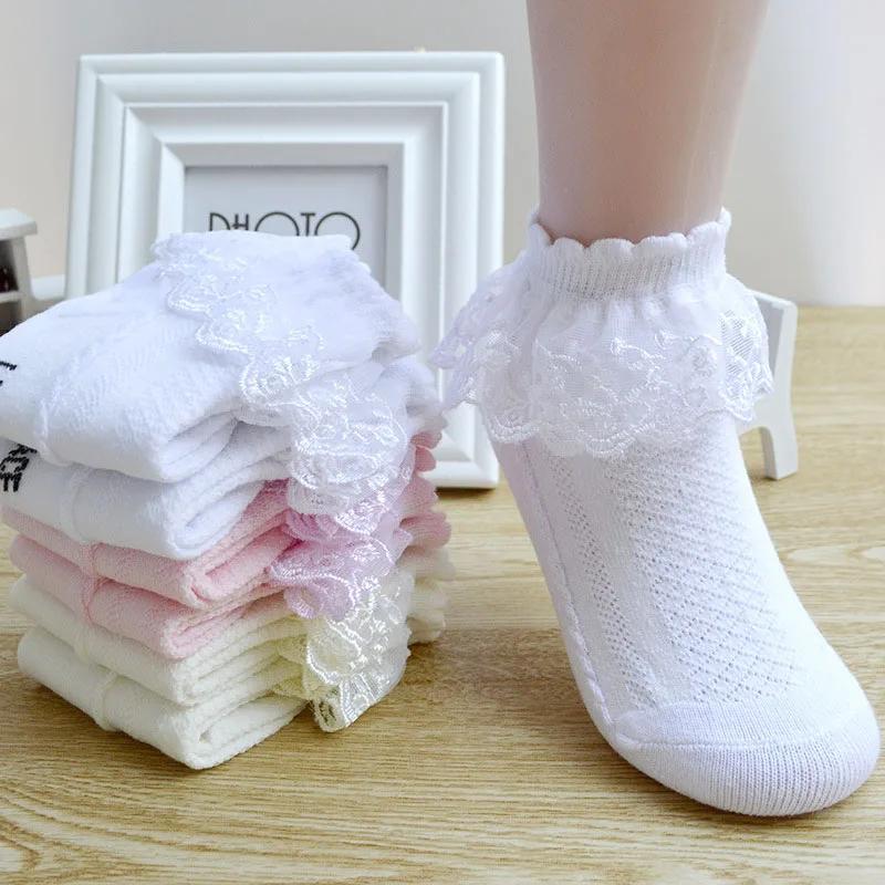5 paires de chaussettes à volants en dentelle pour filles, en coton, respirantes, confortables, ador