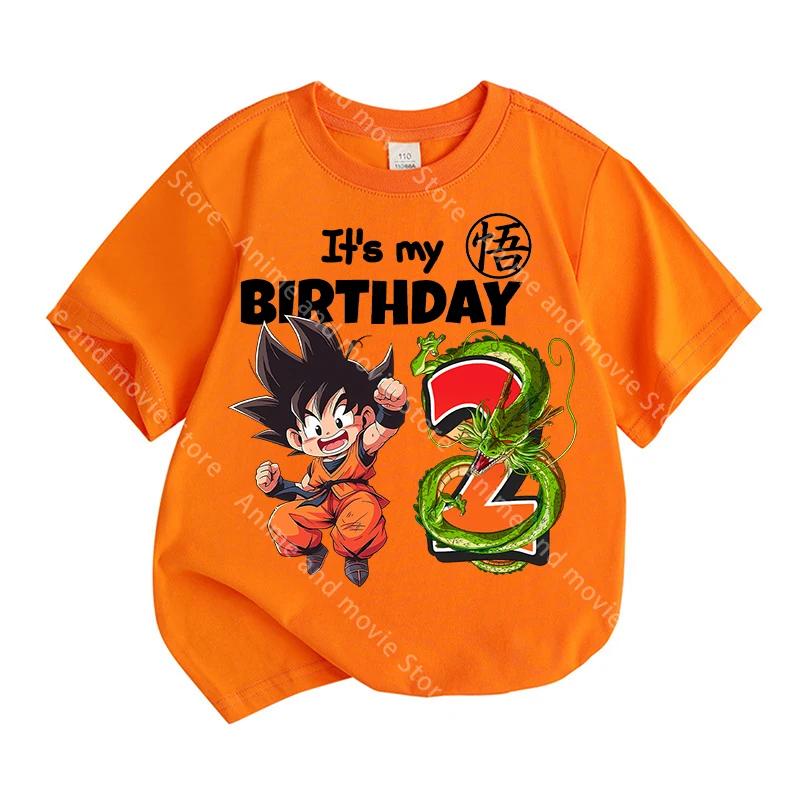 T-shirt Dragon Ball Goku pour garçons, vêtements d'anniversaire, hauts pour enfants, vêtements d'été