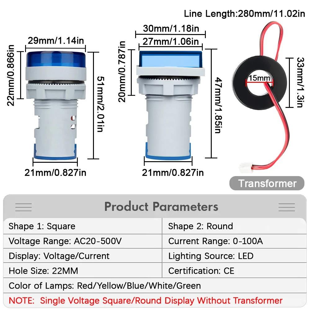 Voltmètre numérique LED 22MM AC 20-500V 0-100A, ammètre, feux de signalisation 220V, compteur de cou