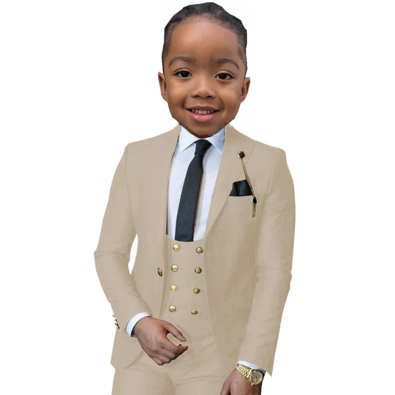 Costume formel pour garçons 3 pièces (veste + pantalon + gilet), smoking de mariage pour enfants de