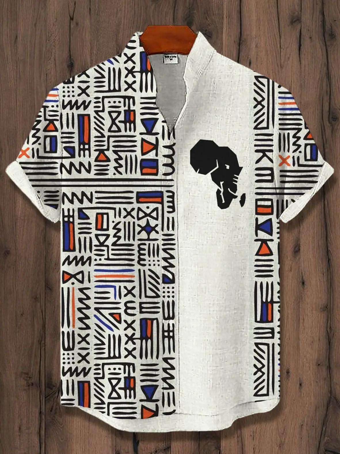 2025 Vintage Style africain hommes rétro ethnique Tribal à manches courtes dessus de chemise mode dé