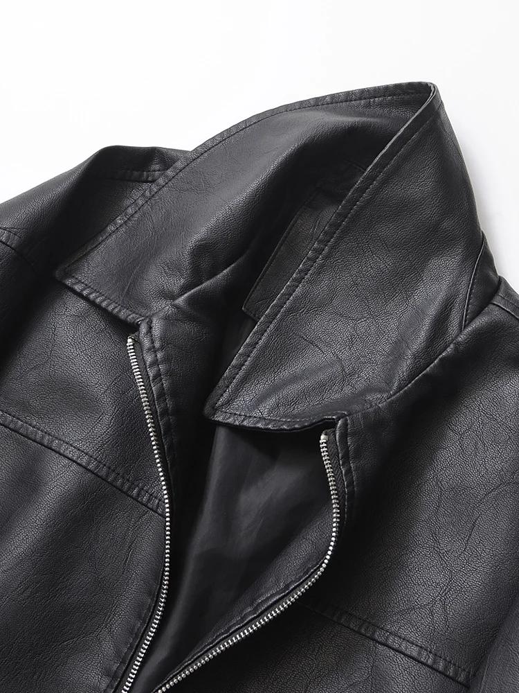Ailegogo streetwear femmes Vintage Loose court pu faux cuir veste printemps automne femmes zip mante