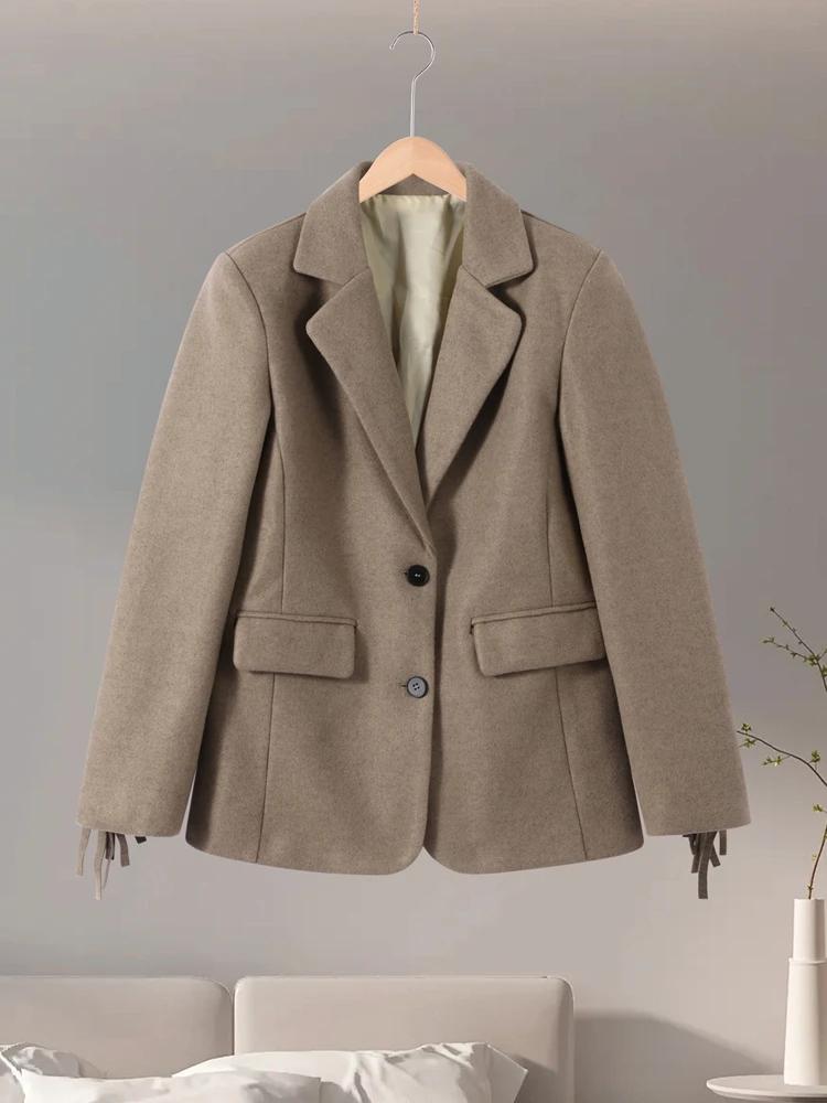 Blazer de bureau pour femme à franges, mode printemps 2026, coupe ajustée, simple boutonnage, manche