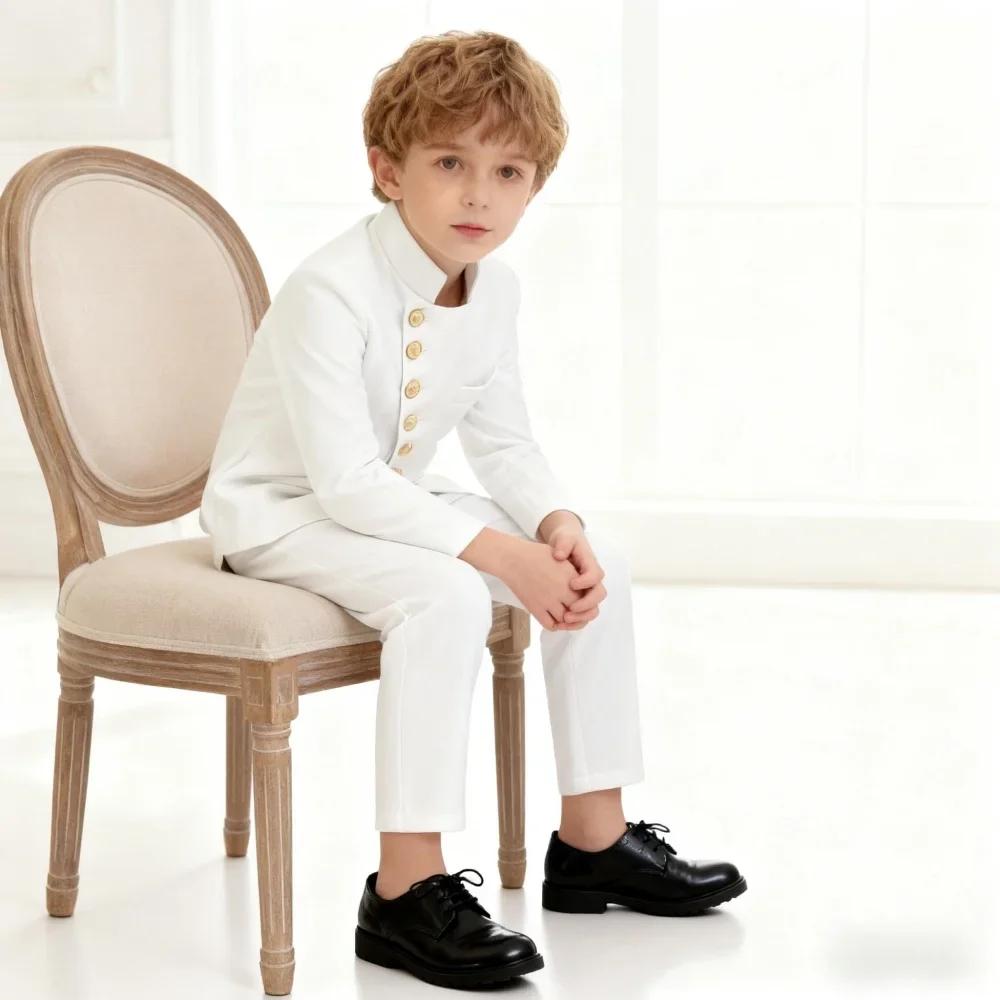 Ensemble de costume formel blanc luxueux pour enfants, nouvelle collection hiver, 2 pièces, blazer e