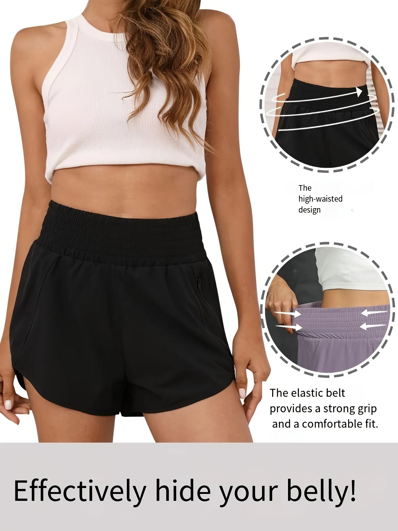 Short de course élastique taille haute pour femme avec poches, short de sport d'exercice à séchage r