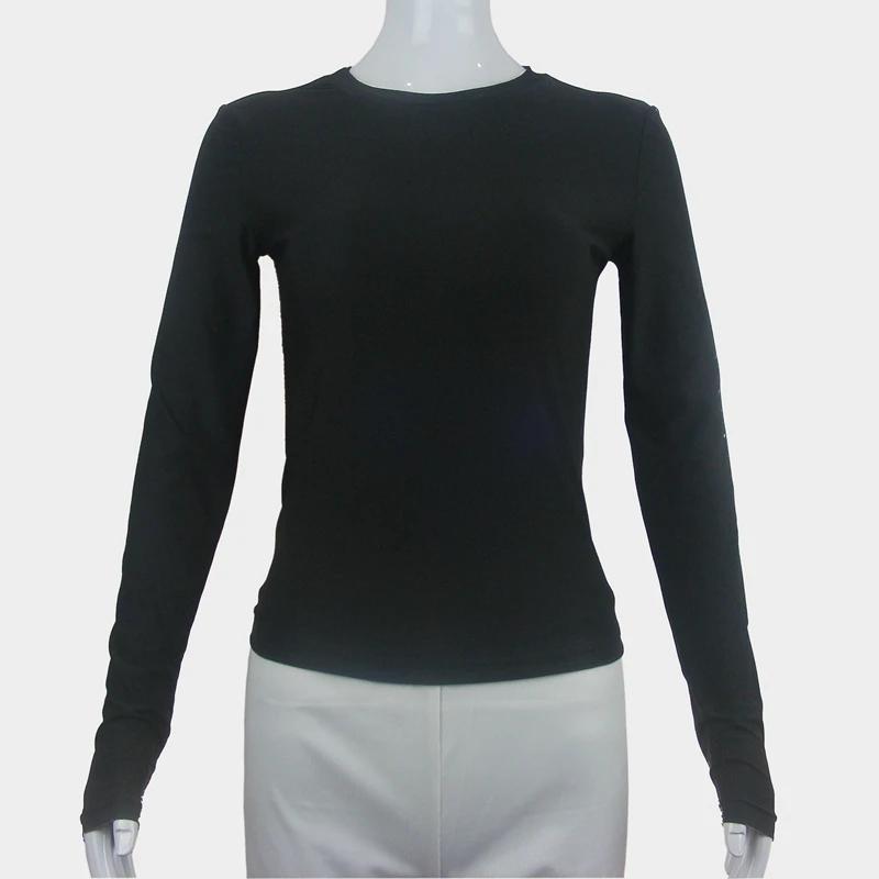 Femme vêtements à manches longues T-shirt coupe ajustée hauts femme col rond tricoté près du corps T