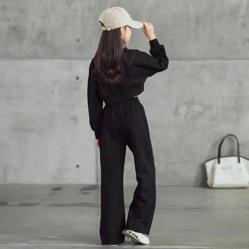 Ensemble de couleur unie pour filles, pull court à manches longues et pantalon, 2 pièces, nouvelle m