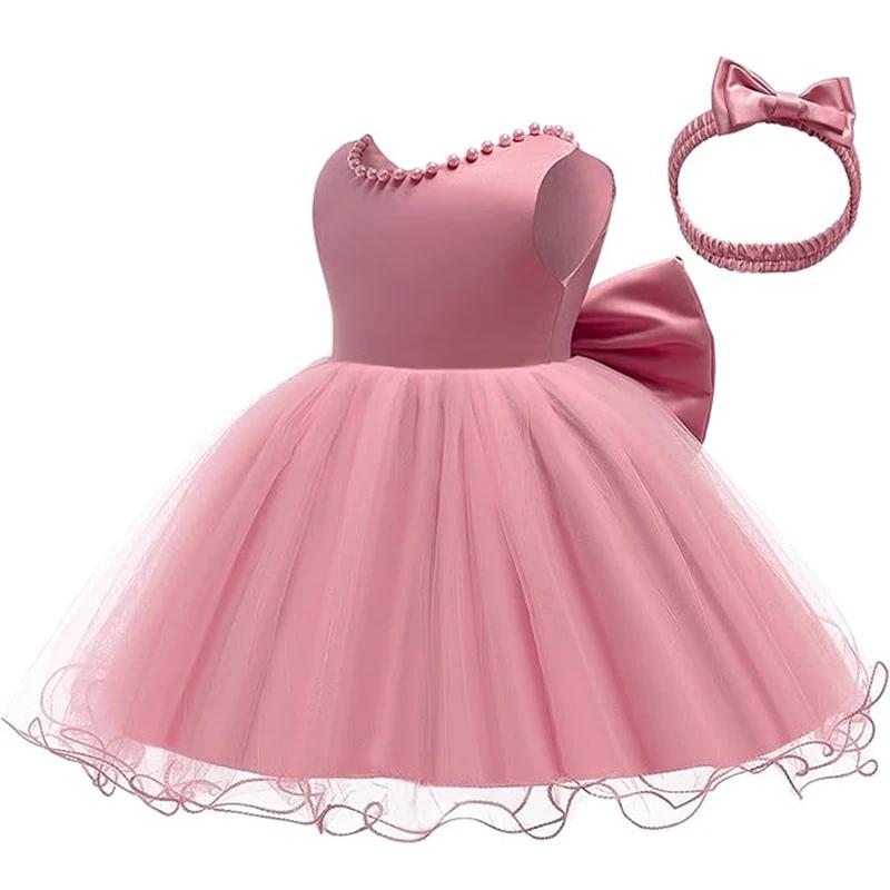 Robes de bébé fille 1er fête d'anniversaire dos nu broderie élégant grand nœud mariage blanc Tutu ro