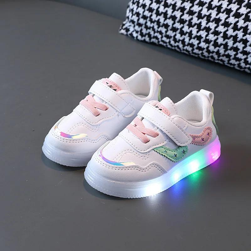 Chaussures décontractées pour enfants, baskets en cuir PU avec lumière Led, dessin animé, antidérapa