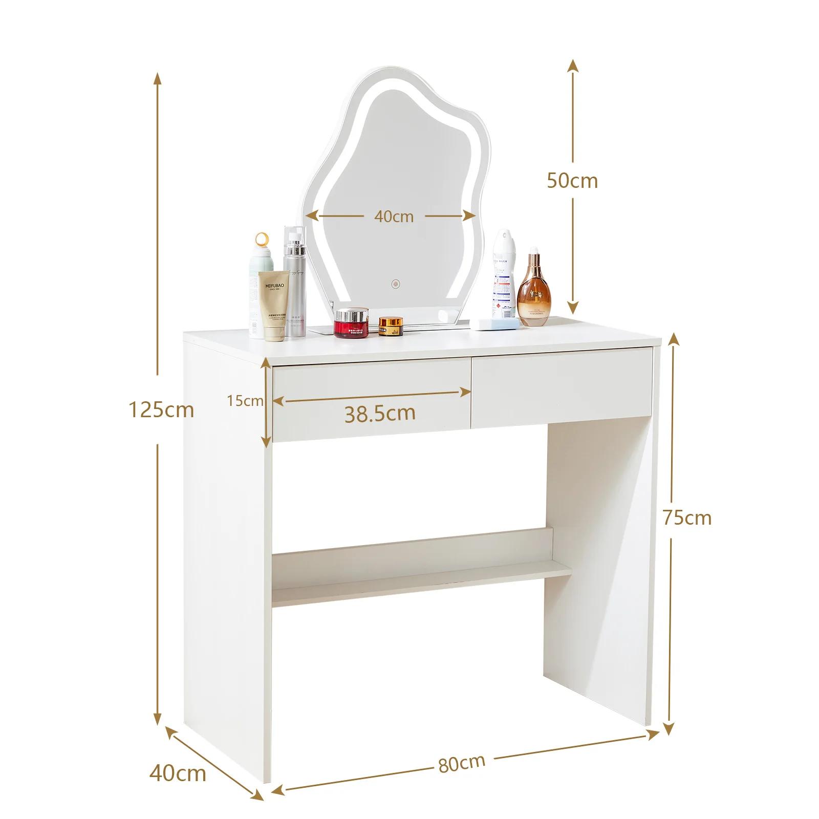 Ensemble de commode avec miroir et bande lumineuse, commode de maquillage blanche avec 2 portes de p
