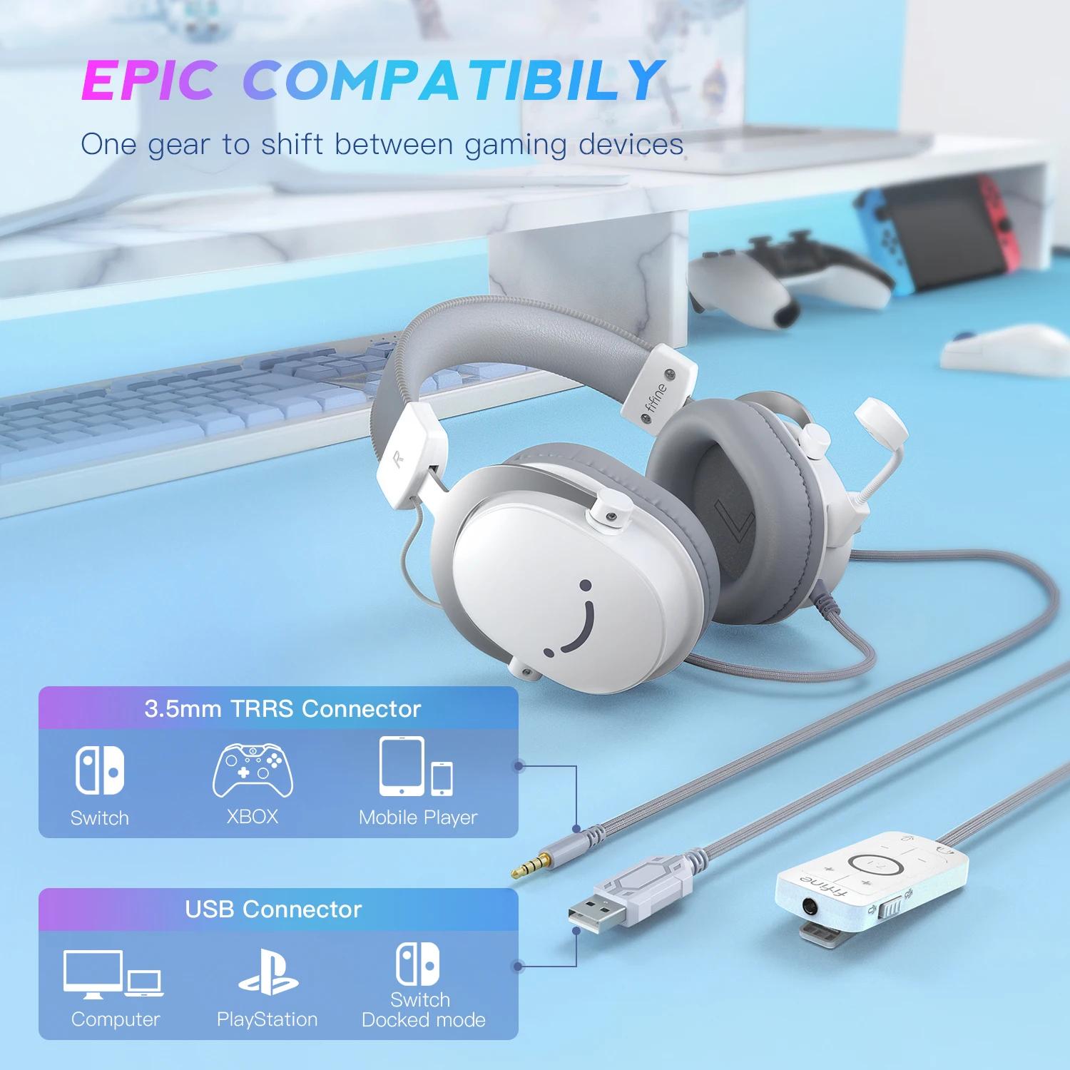 FIFINE – casque de jeu USB avec son Surround 7.1/prise 3.5mm/Microphone, casque filaire sur l'oreill