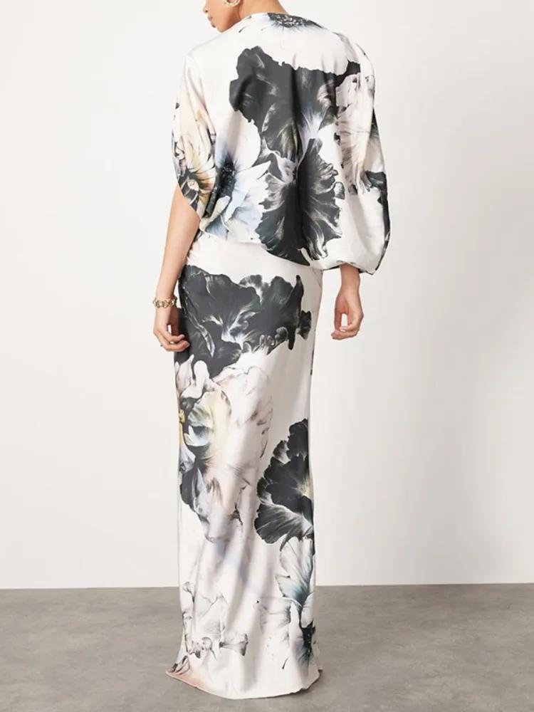 Gymystars mode robes de soirée imprimé fleuri robe longue pour les femmes été Art asymétrique manche
