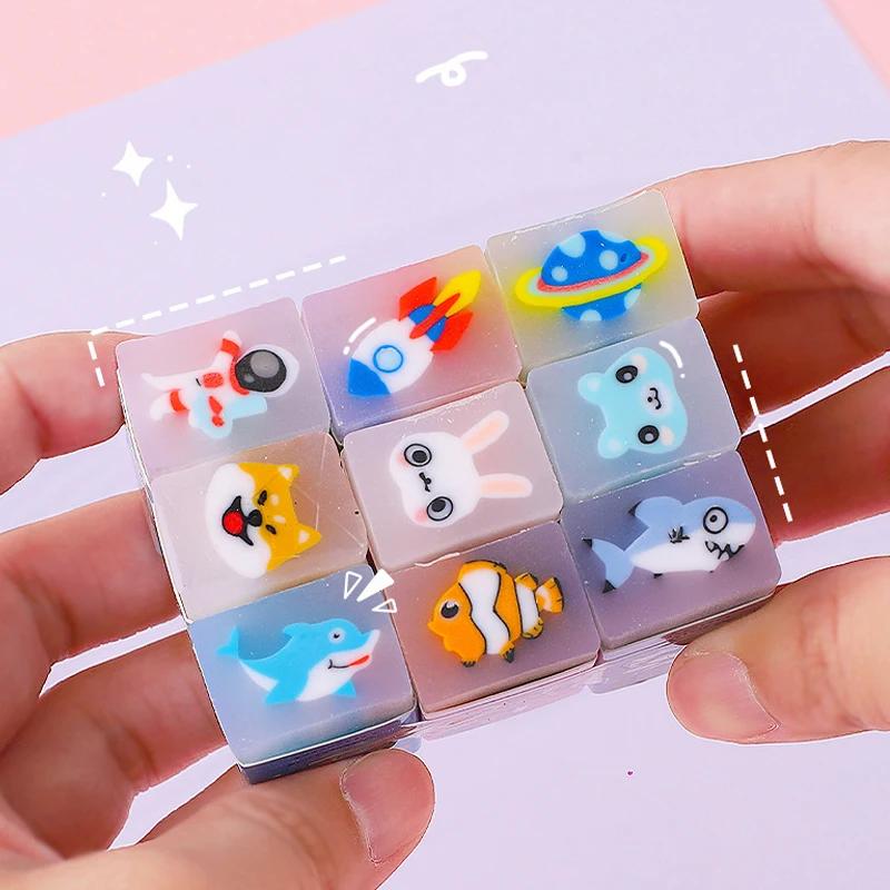 Gommes à motif de fusée d'animaux de dessin animé mignon, 10 pièces, cadeaux de fête d'anniversaire