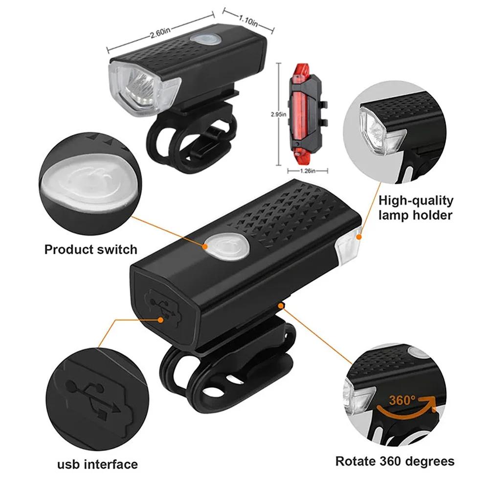 Feu avant de vélo Rechargeable USB, feu arrière rouge, facile à installer, 3 Modes, accessoires de v